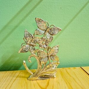 Vintage 1980's Torino Gold Tone MetalButterfly Flower Earring & Ring Holder